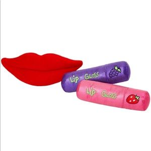 Frisco Retro Graphic Lip Gloss 3 Piece Plush Squeaky Dog Toy S/M.